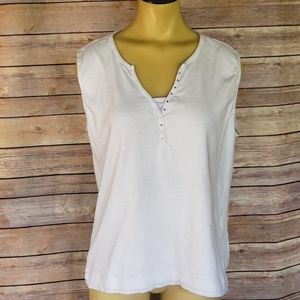 White V-Neck Rhinestone Sleeveless Top